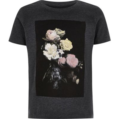 Boys black floral print t-shirt